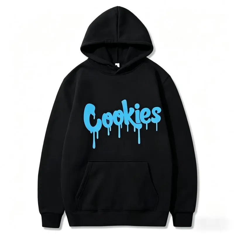 Men's Fashion Cookies Letter Print Graphic Hoodie - Menswear Tops, Fall-Winter Casual Streetwear, Long Sleeve Adjustable Hood Relaxed Fit Pullover Sweatshirt for Women, Cotton Blend
