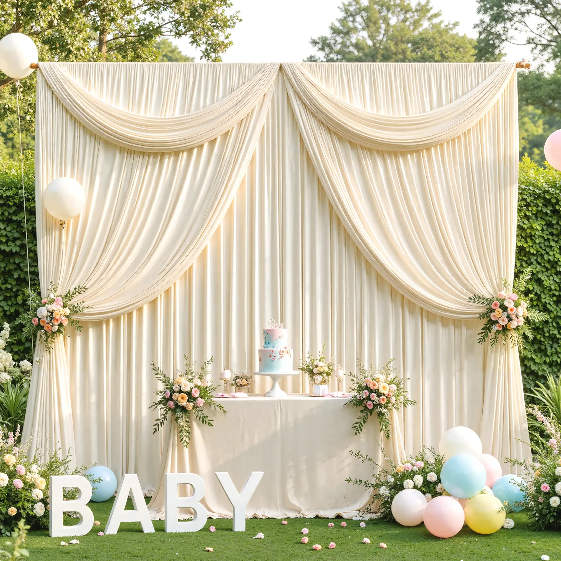 Solid 2-Panel White Wrinkle-Free Polyester Wall Backdrop Curtains - No Stand Included, Wedding Reception Backdrop, Ideal for Baby Shower, Indoors/Outdoors Multiple Uses Home & Festive Supplies, Birthday