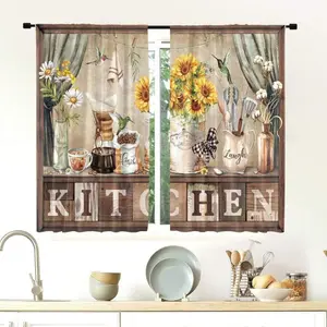 2 Panel Farmhouse Kitchen Curtains Rod Pocket Rustic Retro Wooden Plank Fruit Vegetables Food Utensils Art Printed Country Living Room Bedroom Window, Perfect Gift For Autumn/Winter/Thanksgiving/Christmas/New Year/House Warming  Home Decor