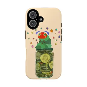 Caterpillar Pickle Jar Phone Case, whimsical cartoon caterpillar blue antennae jar of stars playful retro pop art vibes baddie baby girl aesthetic gift fashion vibes, iPhone 17 16 15 14 13 12 Pro Max Plus X, Galaxy S25 S24 S23 S22 S21 Ultra