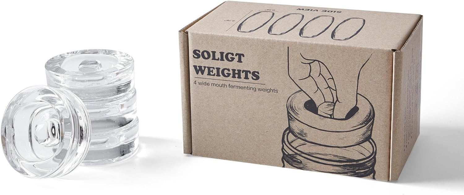 Soligt 4-Pack Glass Fermentation Weights with Easy Grip Handle, Fermenting weights for Wide Mouth Mason Jars, Fermentation Glass Weight, Containers Kitchen, Canister Utensils, Kitchen Utensils