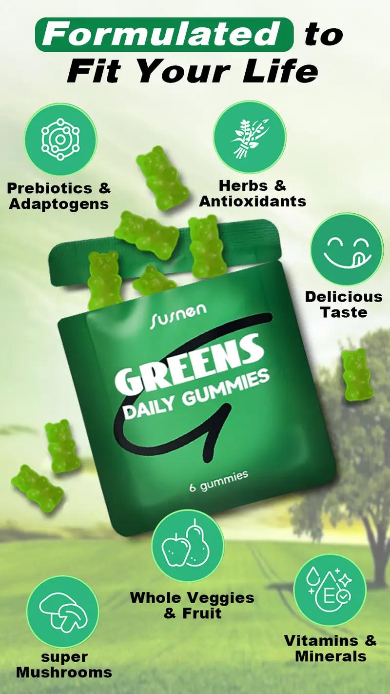 Susnen Greens Daily Gummies Multivitamin DailyWellness Supplement Green Apple 20+ in 1 Multivitamin with 20+ Nutrient-Dense Ingredients for Stress & Bone Support Healthcare Fitness-2