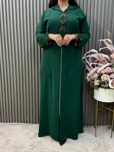 Luxury Veil Hooded Abaya With Handmade Gold Embroidery, Long Morroco Modern style