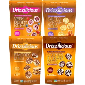 Drizzilicious Ultimate Variety Pack (4 Bags) – S’mores, Salted Caramel, Very Berry & Cookies & Cream – Healthy Dessert Alternative