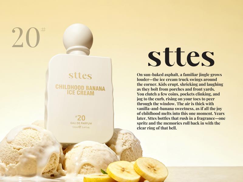 Sttes #20 Childhood Banana Ice Cream Memories Perfume for Women – Gourmand Eau de Parfum with Banana Ice Cream, Caramel & Vanilla, 100ml / 3.4 fl oz