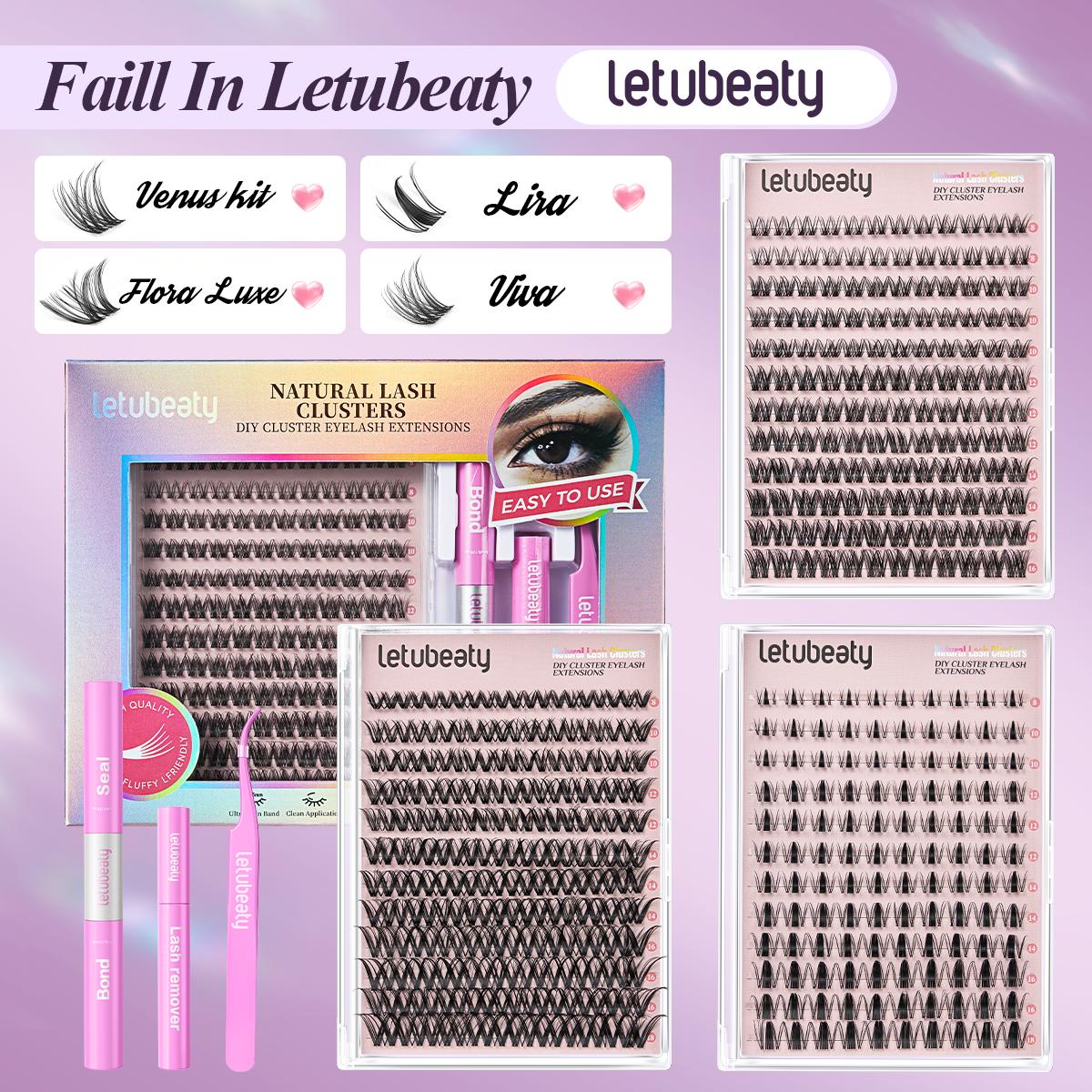 DIY Lash Cluster Kit for Natural Eyelash Extensions - Fluffy B Curl Clusters Lashes with Bond, Seal, Remover & Tweezer, Complete At-Home Makeup Set for Beginners, Soft Cluster Eyelashes, Cluster Lashes