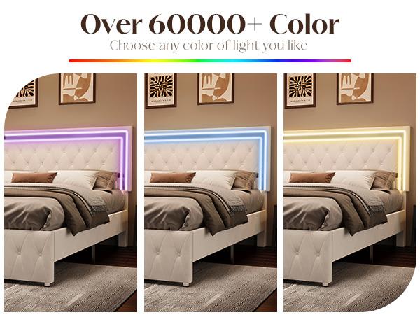 AMERLIFE Modern Bed Frame with RGB LED Lights, Adjustable Headboard Velvet Button Tufted/Acrylic Mirror Accents/Smart APP&Remote Control/No Box Spring Needed/Furniture Room/Full/Queen Size/Best Gift Ideas/Christmas Gifts