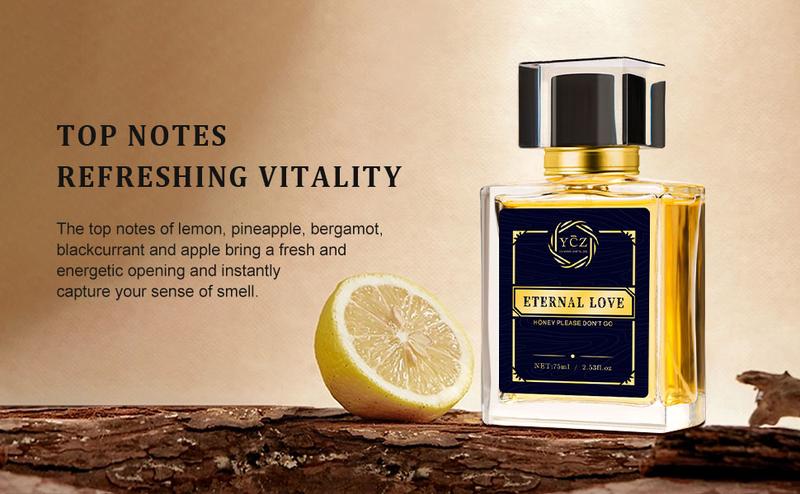 YCZ Eternal Love Men's Eau De Parfum 2.6oz 75ml Nightclub Fragrance with Lemon Birch & Musk Notes Liquid Perfume Gift Citrus Woody Spicy Limited Edition Edp Passion Fruit Scent