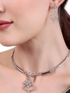 Celestia Silver Bloom Choker Necklace and Earring Set