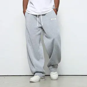 Men's knitting Solid Color Drawstring Waist Loose Fit Wide Leg Sports Pants, Letter label design Versatile Casual Street Style Joggers,Plain Sweatpants, Suitable For Daily Commute Menswear, Outdoor Hiking, Going Out Trousers, For Spring/Autumn/Winter Spri