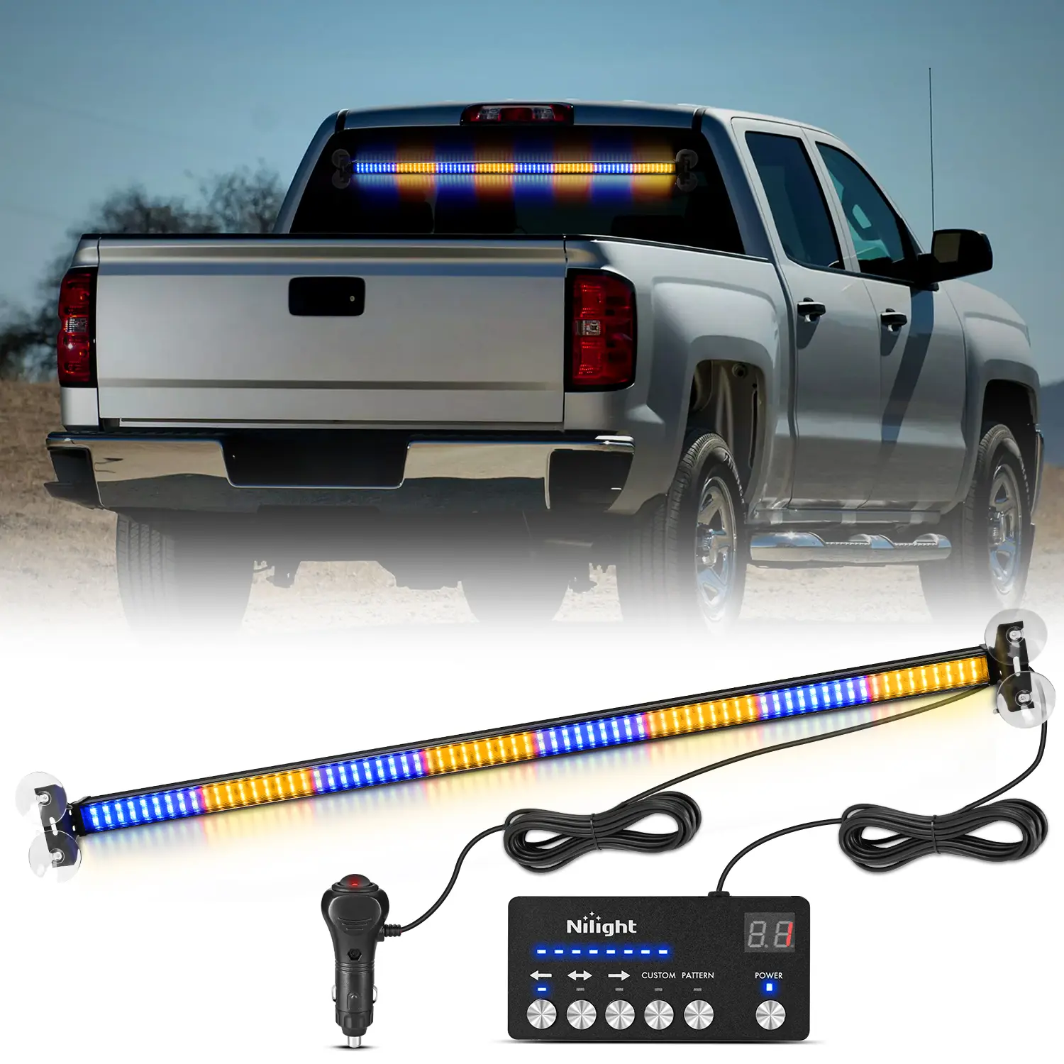 Nilight 144LED Weather Resistant Traffic Lightbar with Controller, Amber/Blue Lights, for Front/Rear Windshield of Cars, Snow Plows fathersdaygift, Car Accessories, Car Stuff