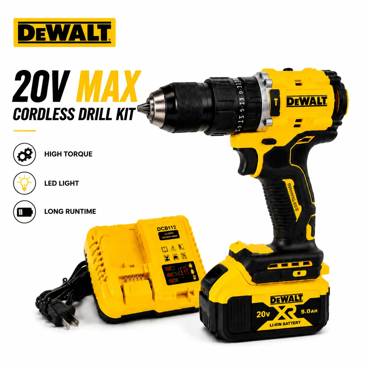 ()DEWALT Cordless Drill Set, Powerful Drilling & Screwdriving, Durable Metal Gear & Reinforced Housing, Compact Ergonomic Design, Rechargeable Power Tool Kit, DIY Home Repair, Woodworking, Garage & Workshop