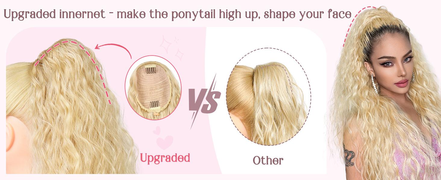 Final Stock：REECHO 34 Inch Extra Long Drawstring Pony Tails Hair Extension Fluffy Wavy Blonde Synthetic Fiber for Women Full Thick Lightweight Secure Fit