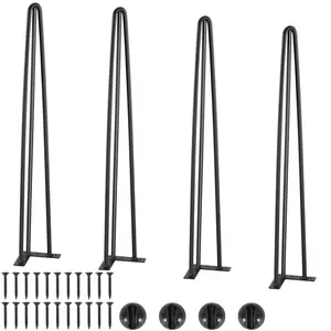 VEVOR Hairpin Table Legs 28",  Set of 4 Desk Legs 900lbs Load Capacity, Hairpin Desk Legs 3 Rods for Desk Chairs Bench Dining End Table, Solid Carbon Steel Heavy Duty Furniture Legs Black