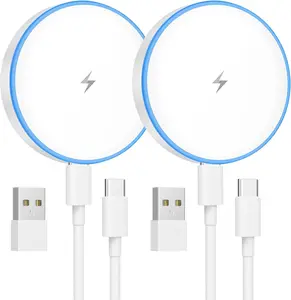MagSafe Wireless Charger 2 Pack 15W Magnetic Fast Charging Pad, Magnetic Wireless Charging Dock Compatible with iPhone 17 16 15 14 13 12 Series and AirPods Pro 3 2, Portable Magnetic Charger for Home Office Travel