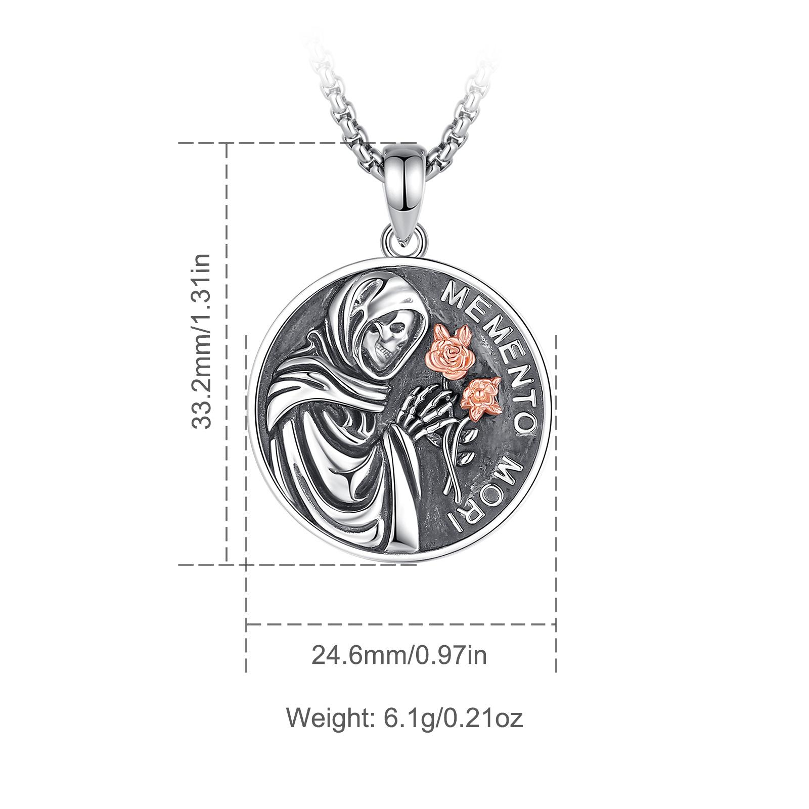 Eudora S925 Sliver Santa Muerte Necklace, Silver Grim Reaper Pendant, Mexican Saint Medallion, Memento Mori Amulet, Protective Sigils Jewelry Eudora S925 Sliver Santa Muerte Necklace, Silver Grim Reaper Pendant, Mexican Saint Medallion, Memento Mori Amulet, Protective Sigils Jewelry