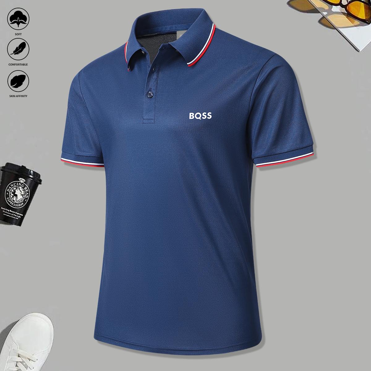 2 men's short-sleeved polo shirts with contrasting stripes make ideal work clothes for casual everyday wear and a great gift option for men's formal shirts.