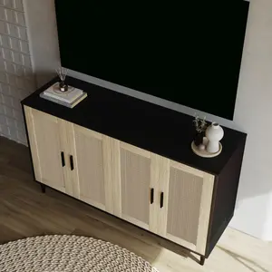 Modern Rattan Sideboard Buffet Cabinet with Storage Double Doors,AdjustableShelves,Ample Storage Space, Versatile Accent Cabinet For Living Room, Entryway，Bedroom, Hallway Freestanding Wood Cupboard
