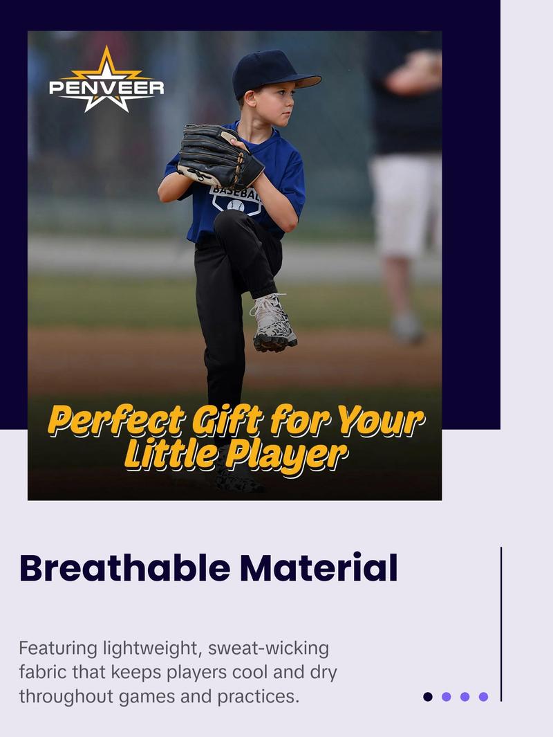 Penveer Pull-Up Youth Baseball Pants, Quarter Open Fly Boys Baseball Pants with Durable Snap & Elastic Bottom, T Ball Pants (Black) Athletic Outfits Sporty Style Clothes