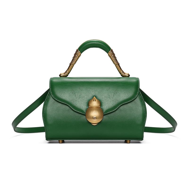 SADI Sadie Ladies Versatile Fashion Classic Real Leather Bag Shoulder Crossbody Bag New Elegant Green with Gold Accents
