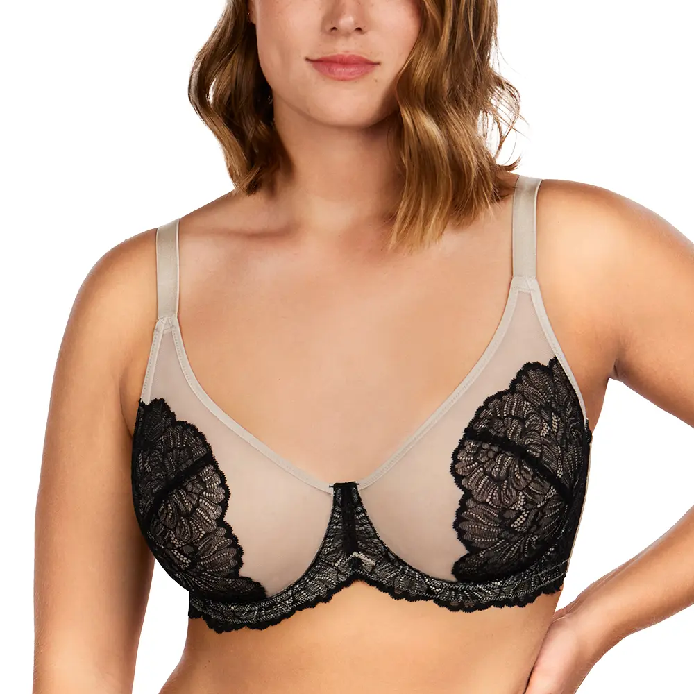 HSIA Blossom Plus Size Soft Lace Full Coverage Women Unlined Underwire Bra Mesh Soft Womenswear
