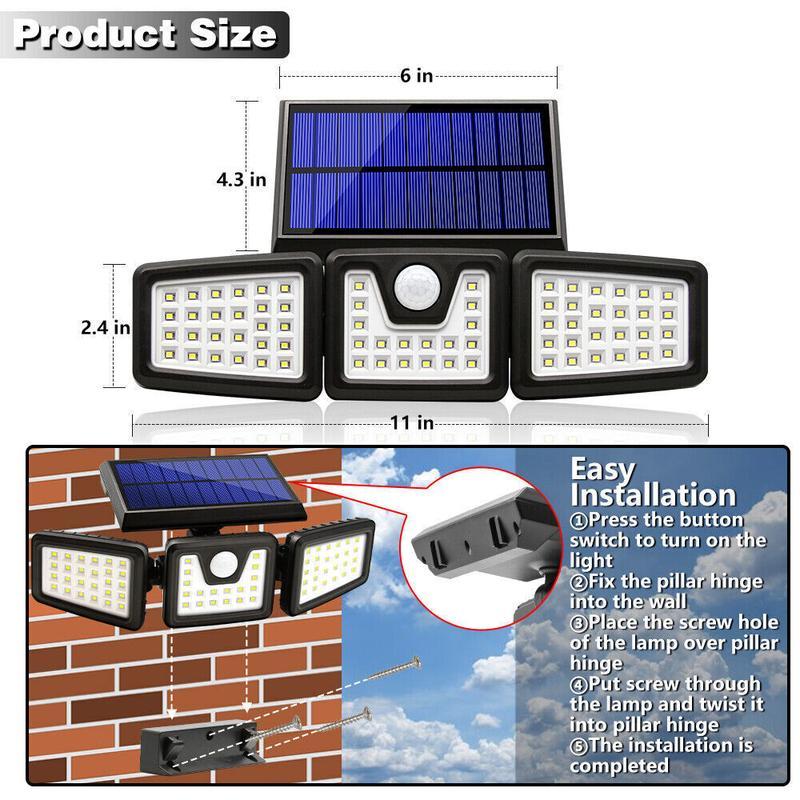 Solar Outdoor Lights 2500LM 210LED Security Lights,3 Heads Dimmable SpotLights with 3 Modes,IP65 Waterproof,Suitable for Yard, Garage, Porch, Pool,Garden,Barn,Patio,Valentine's Day gift
