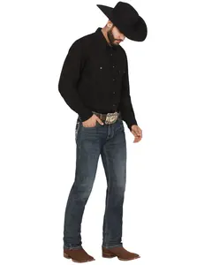 Rock & Roll Denim Men's And Revolver Dark Wash Slim Straight Pleather Embroidered - Bm1rd07367