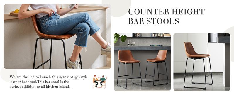 Counter Height Bar Stools, 26 inch Dining Chairs with Metal Legs and Footrest, Modern Faux Leather Barstools for Kitchen Island