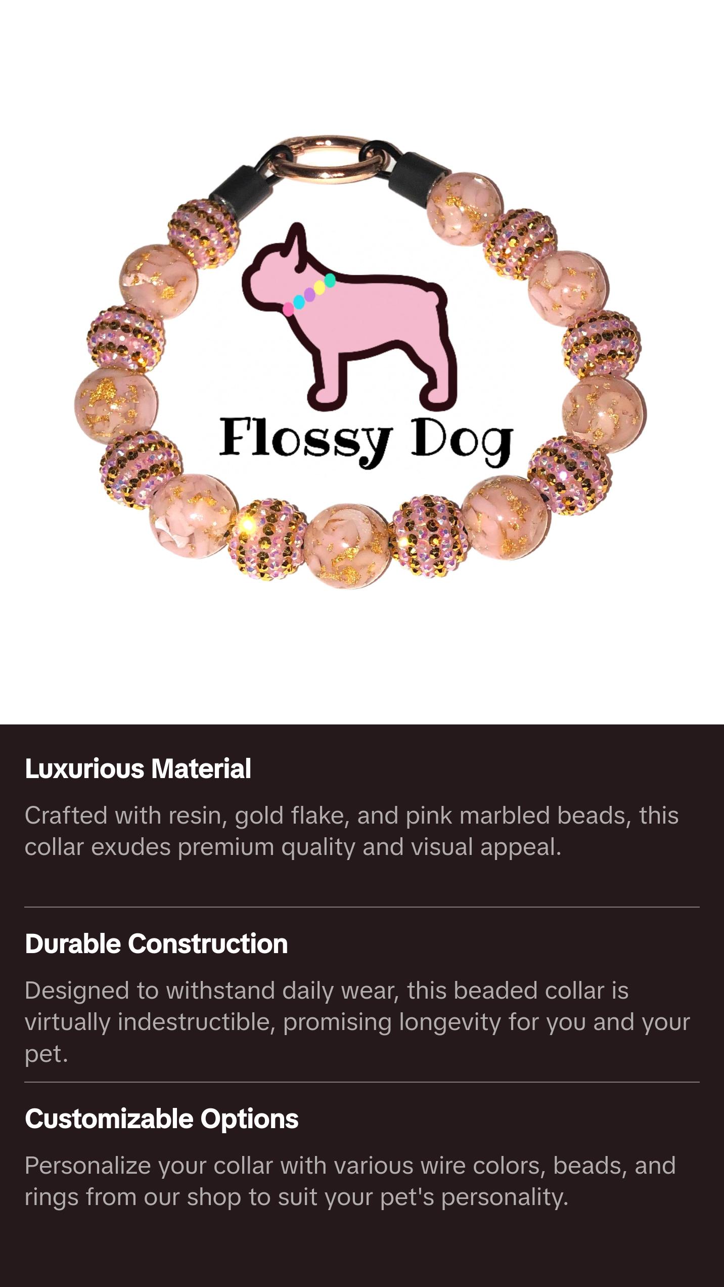 Blush Pink & Gold Marble Rhinestone Beaded Dog Collar | Durable Dog Necklace | Luxury Rhinestone Bead Collars | Pearl Collars for Pets