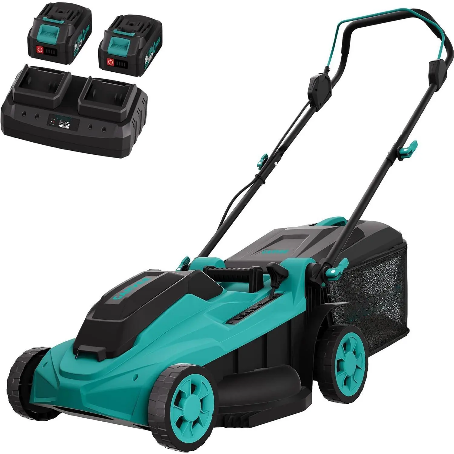 Battery Powered Lawn Mower - 17-in Cutting Deck Cordless Push Model, 40V Power (2x20V 4.0Ah Batteries), Brushless Motor, 6-Level Height Set, Mulch or Bag to Suit Your Needs, Charger Included, 1/10 Acre Mow Capable