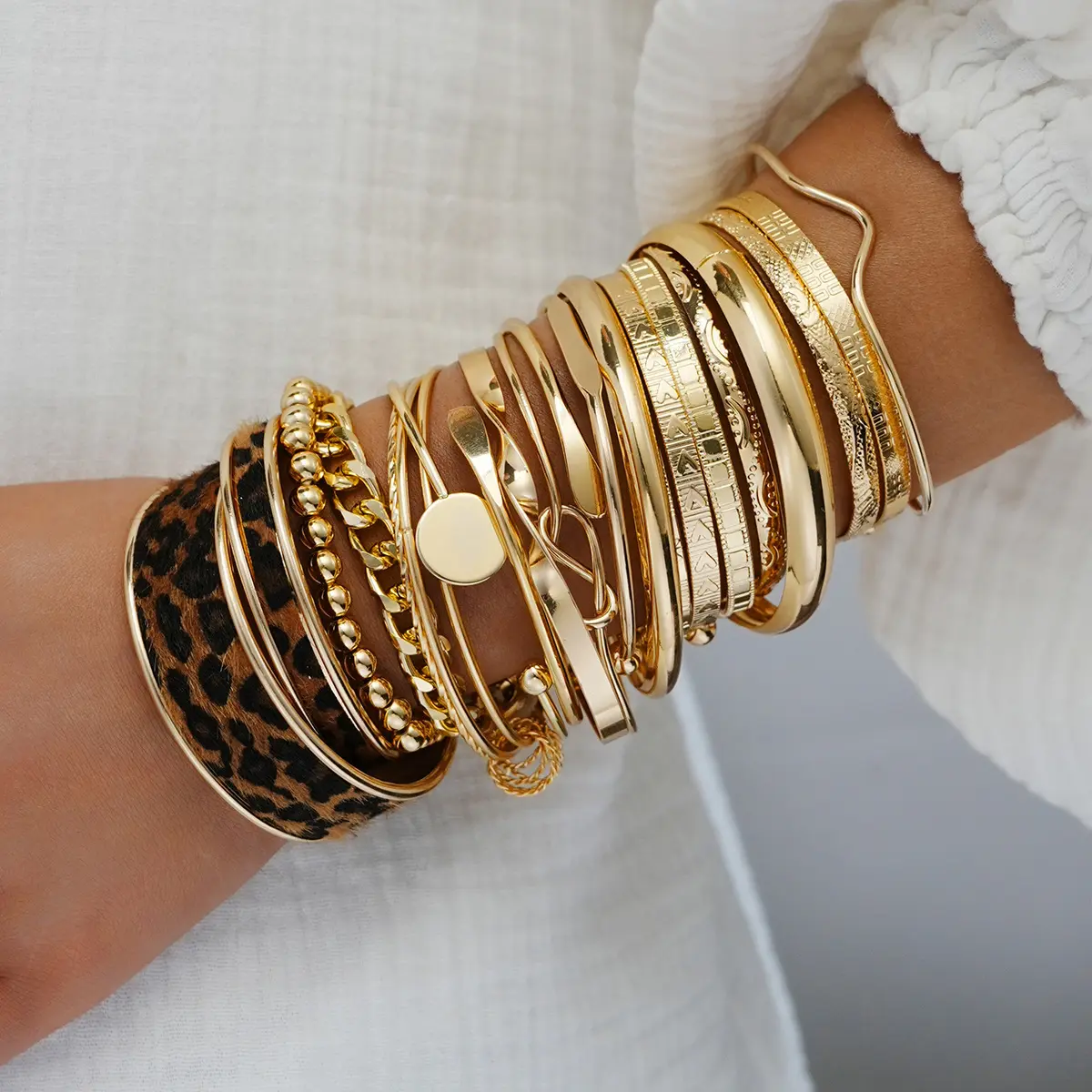 20 PCS Boho Gold Cuff Bracelet Set for Women, Leopard Print Wide Bangle, Irregular Open Cuff Bracelets, Chunky Stackable Statement Jewelry,back to school,back to school haul