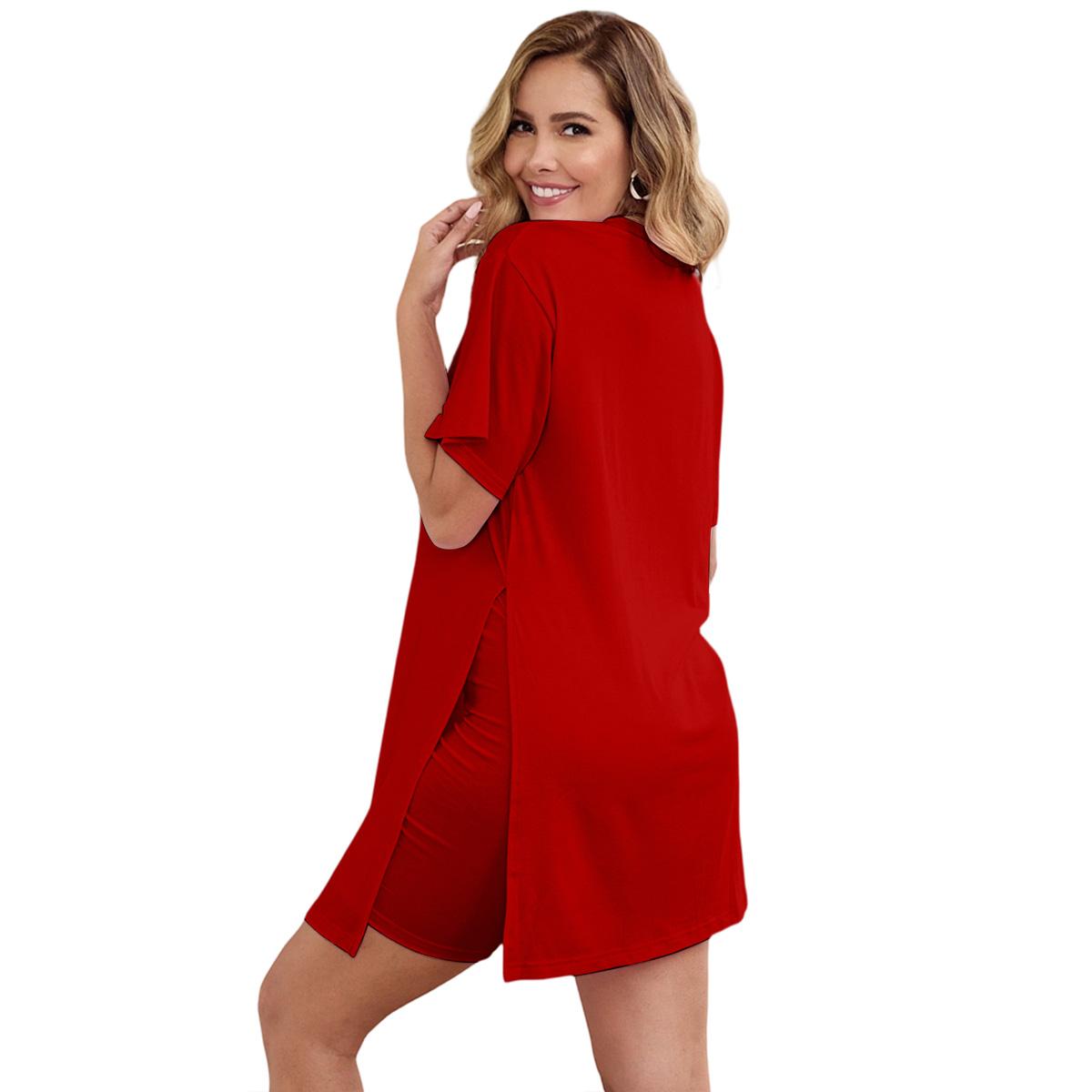 EOJN Women's Plus Size Two Pieces Outfits Short Sleeve Tunic Tops and Skinny Biker Shorts Sets Tracksuits Womenswear Bodycon,Comfort SpringStatements