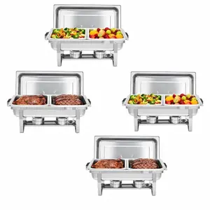 Chafing Dish Buffet Set 4 Pack, 8 QT Food Servers and Warmers Stainless Steel Chafer with Water Pan for Weddings, Parties, Banquets, and Catering