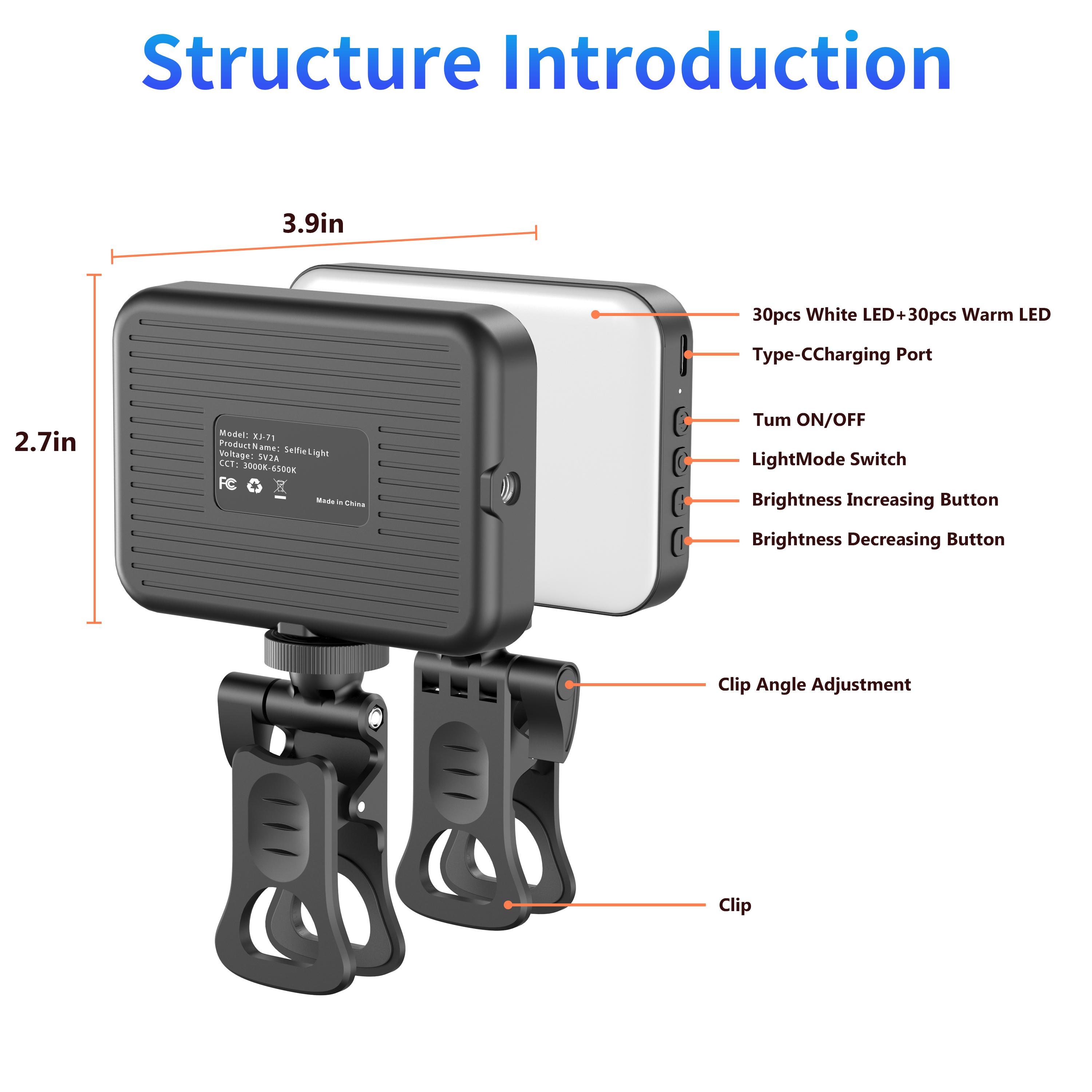 Rechargeable Clip-On Selfie Light | Fill Light for Video Calls, Streaming & Makeup Compatible with Phone, Laptop, Tablet