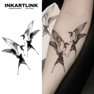 INKARTLINK Tattoo Tech, 2 Sheets Medium Semi Permanent Tattoo, Adult Art Design Temporary Tattoos, Lasts 1-2 Weeks, Waterproof, Realistic Look, No Adhesive, No Reflection (Double Swallow Design)