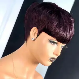 150% Density Pixie Straight Machine Made Human Hair Wigs for Women Short Natural Look Daily Use Pixie Wig