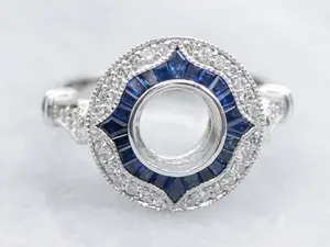 The Quoddy Sapphire and Diamond Halo Semi-Mount Ring