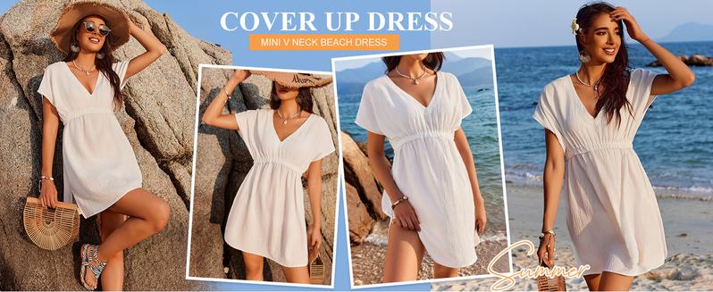 Swimsuit Cover Up V Neck Bathing Suit Cover Ups for Women Dress Bikini Beach Wear S-3XL