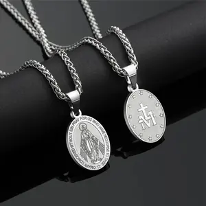 Silver Miraculous Medal Necklace for Women Men Catholic Virgin Mary Charm Pendant Necklace Blessed Mother Pendant Christian Jewelry