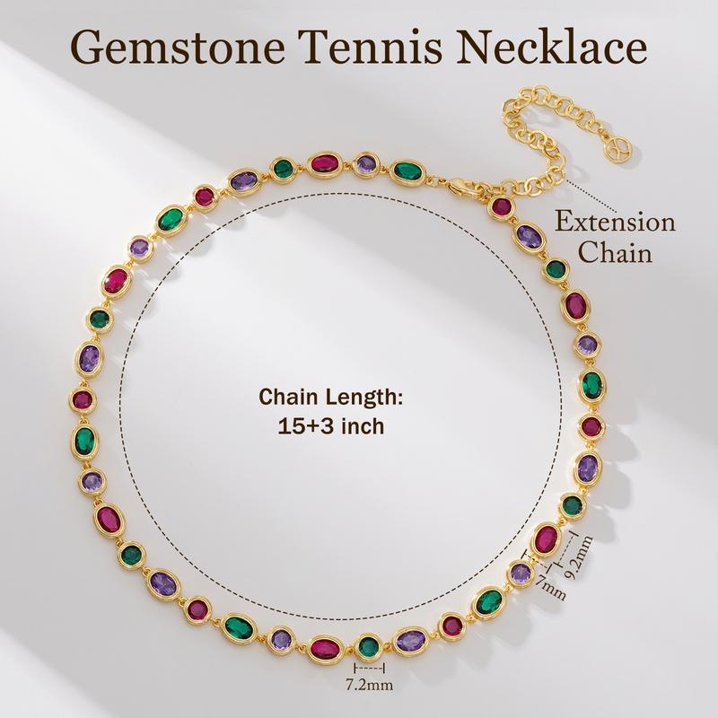 Turandoss 14K Gold Plated Multicolor Gemstone Tennis Necklace – Colorful CZ & Emerald Chain, Adjustable, Stylish Gift Jewelry for Him & Her Turandoss 14K Gold Plated Multicolor Gemstone Tennis Necklace – Colorful CZ & Emerald Chain, Adjustable, Stylish Gift Jewelry for Him & Her