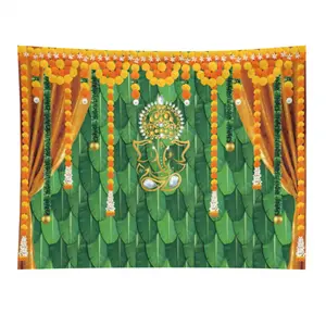 Indian Traditional Photography Background Marigold Green Leaf Hindu Indian Wedding Holi Flowers Garland Anniversary Backdrops