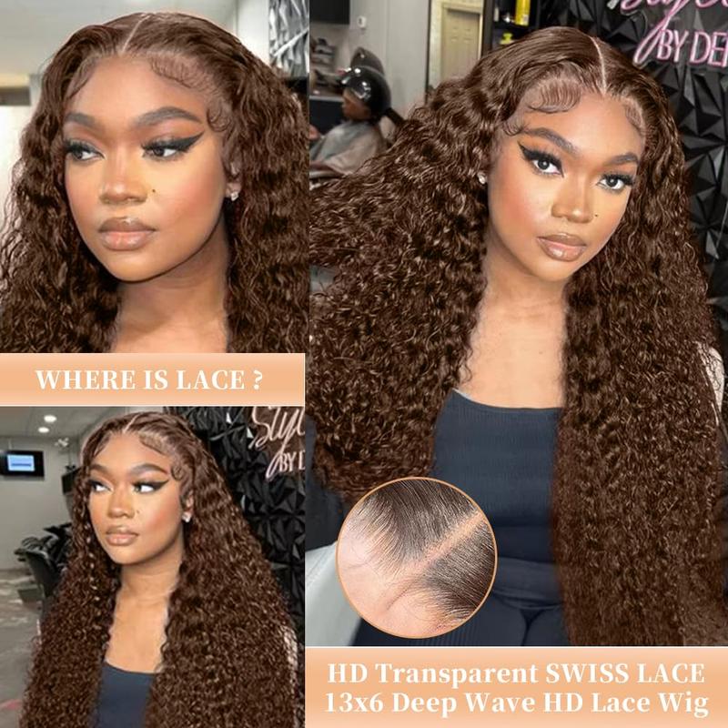Bling Hair Chocolate Brown Lace Front Wig Human Hair 13x4/6 Transparent Lace Frontal Wigs 180 Density Body Wave Deep Wave HD Lace Front Wigs Human Hair pre Plucked Colored Wigs for Women