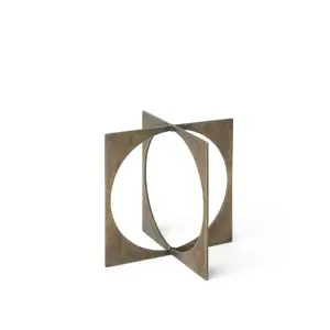 HomeRoots 392461 6 x 5 x 5 in. Burnished Metal Circle Square Sculpture, Gold