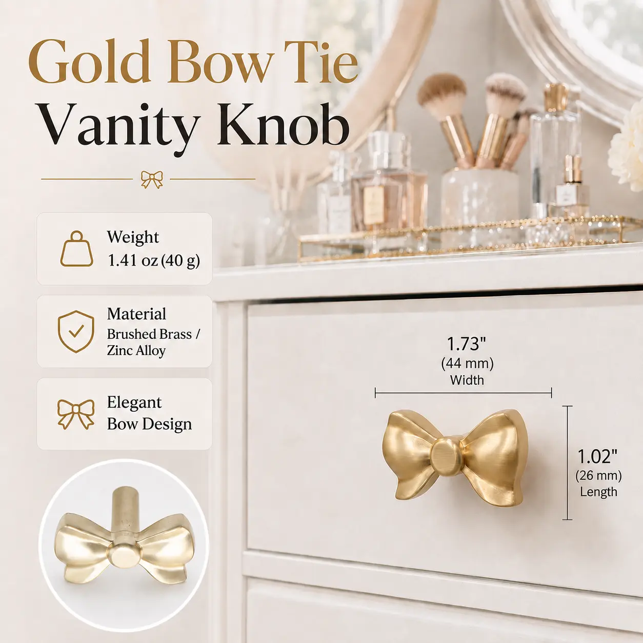 FUSOU 15Pcs Gold Bow Tie Vanity Drawer Knob, Zinc Alloy, Dresser Drawer Handles, Cabinet Knobs, Drawer Pulls, Furniture Hardware, Decorative Furniture Knobs, Replacement Cabinet Handles, Drawer Knobs with Screws