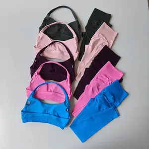 Traje de Yoga sin costuras para mujer, Sujetador deportivo con espalda de belleza, lencería, glúteos de melocotón, mallas de cintura alta para Fitness, traje de Yoga para gimnasio, conjunto de Pilates