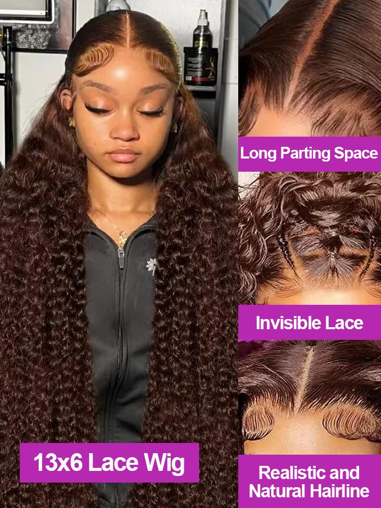 Chocolate Brown 13X4 13X6 Lace Front Wigs Brazilian Human Hair Wig Pre Plucked Deep Wave Lace Front Colored Human Hair Wig Hd Lace Frontal Wigs For Women 180 Density 30 32 Inch