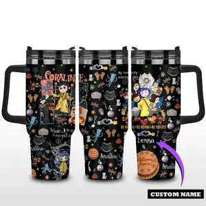 Coraline Movie 40oz Tumbler, Family Cartoon Movie Tumbler 40oz, Gift for Movie Lover, Coraline Movie Tumbler