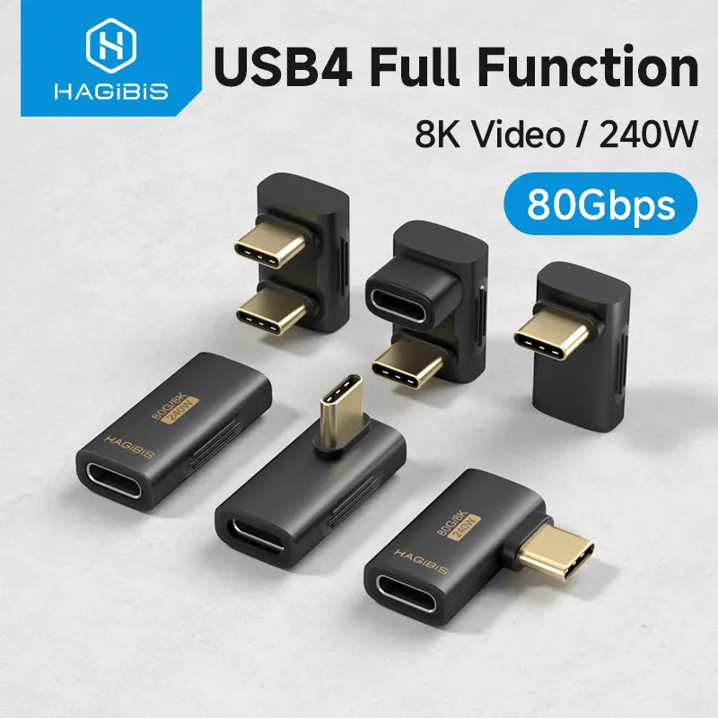 Hagibis USB4 Adapter PD240W 80Gbps 8K USB C to Type-C 90 Degree Right Angle Converter Compatible With Thunderbolt 4/5 For iPhone 16 Pro ROG Ally Steam Deck Tablet Laptop, Charging Port, Super Fast Charger