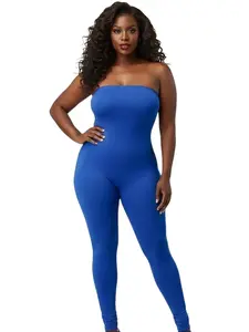 Solid Colored Elastic Strapless Jumpsuit