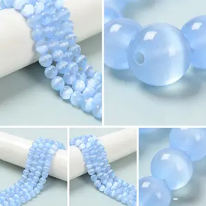 Blue Color Selenite Smooth Round Beads Size 6mm 8mm 10mm 15.5'' Strand